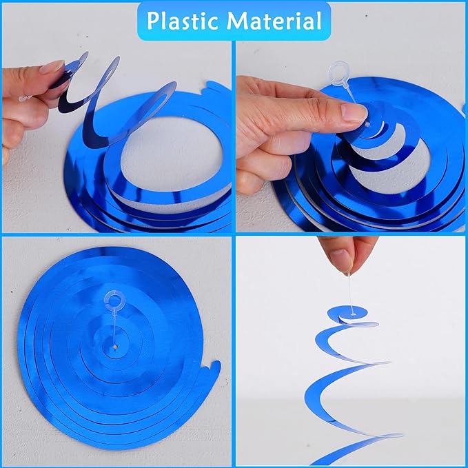 BEISHIDA Blue Gold Silver Foil Swirl Hanging Decorations Plastic Streamer for Ceiling Birthday Baby Shower Retirement Graduation Party Decorations, Pack of 30