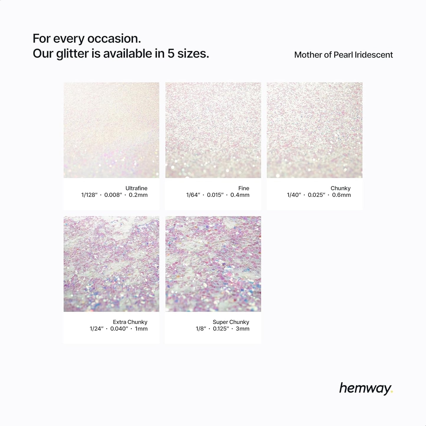 Hemway Eco Friendly Biodegradable Glitter 100g / 3.5oz Bio Cosmetic Safe Sparkle Vegan for Face, Eyeshadow, Body, Hair, Nail and Festival - Chunky (1/40" 0.025" 0.6mm) - Mother of Pearl Iridescent