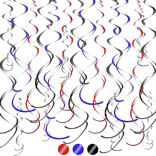 BEISHIDA Red Blue Black Hanging Swirls Party Decorations Plastic Streamer for Spider Theme Birthday Party, Graduation，Birthday Supplies，Pack of 24