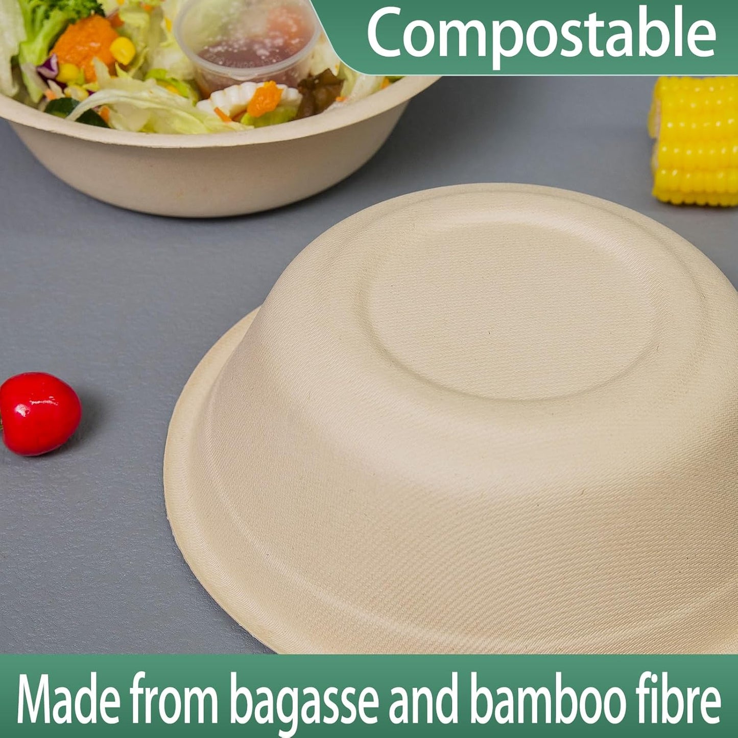 32oz Disposable Salad Bowls 150Pack, Big Paper Bowls, Large, Heavy-Duty, Eco-Friendly, Bulk Pack, Compostable Bowls, Biodegradable Made of Sugar Cane Fibers,Perfect For Salad