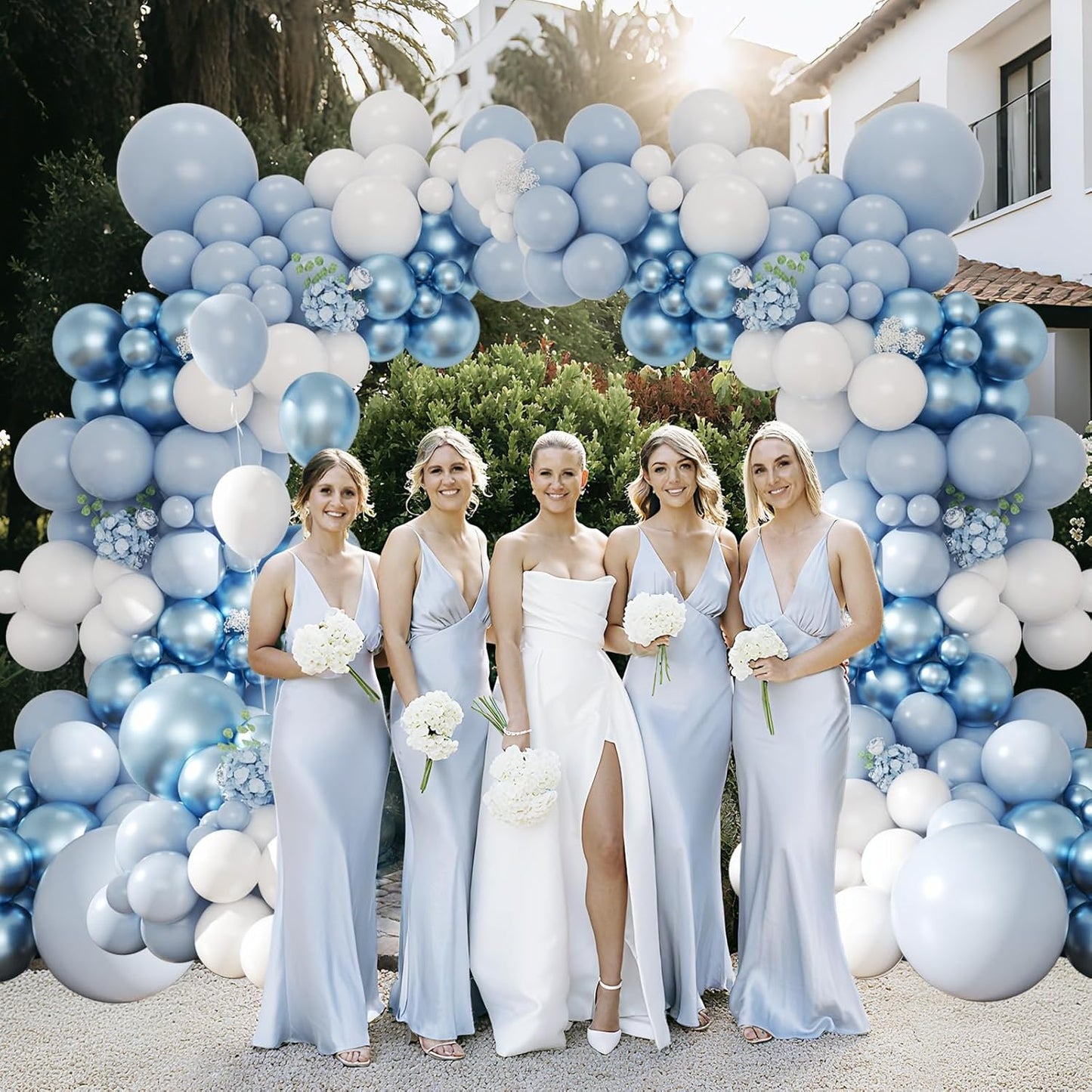 Dusty Blue Balloon Arch Kit, 134pcs Metallic Blue and White Balloons Garland Kits for Birthday Wedding Baby Shower Bridal Party Anniversary Decorations