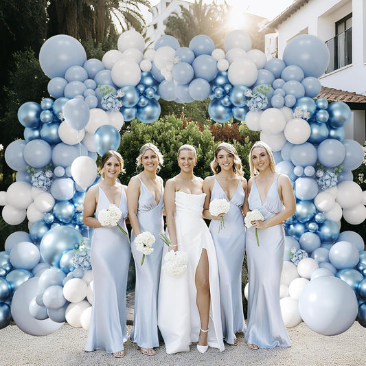 Dusty Blue Balloon Arch Kit, 134pcs Metallic Blue and White Balloons Garland Kits for Birthday Wedding Baby Shower Bridal Party Anniversary Decorations