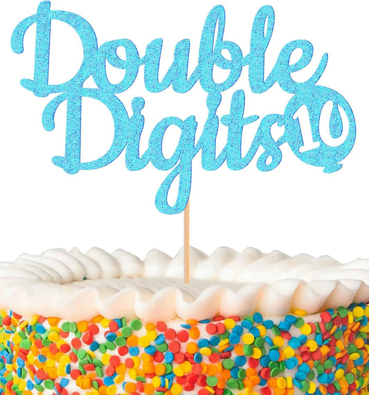 Double Digits 10 Cake Topper - Glitter Light Blue 10th Birthday Cake Decorations, Happy 10th birthday Cake Decor (Light Blue)