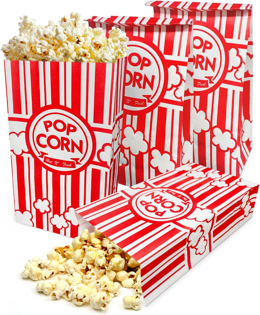 100 Pcs Flat Bottom Popcorn Bags, 2 oz Paper Popcorn Bags for Family Movie Night Baseball Themed Carnival Christmas Birthday Party