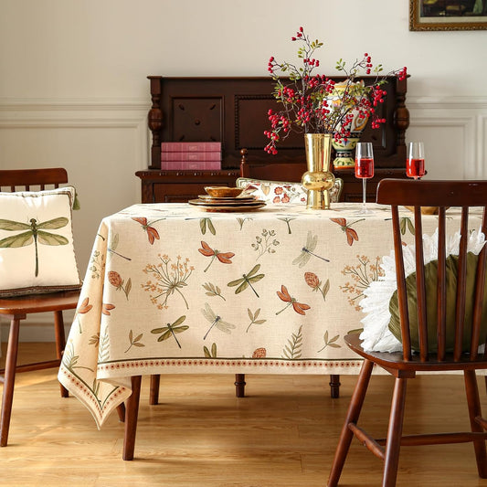 ISAENNE Designer Floral Linen Extra Long Rectangle Table Cloth,French Off White Elegant Tablecloth,Washable Home Decor Tablecloths for Dining Thanksgiving Kitchen Christmas,67"*118"-Grace B