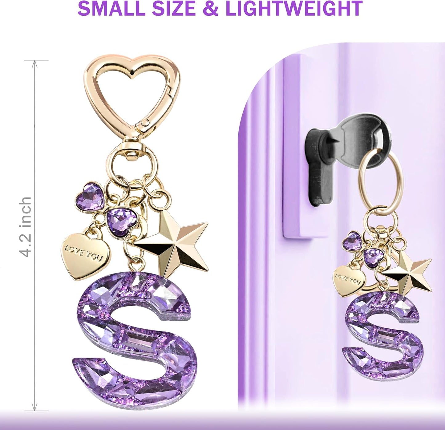 Cute Bling Keychain initial Letter Butterfly Star Pink Purple Gift for Women Girls Bag Cup Charms Accessories
