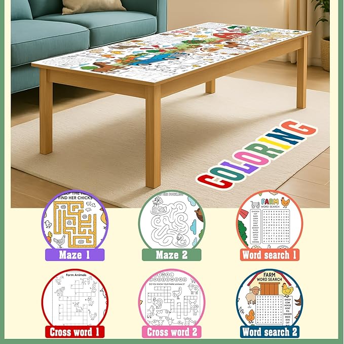 Farm Animal Party Giant Coloring Poster - Large Coloring Tablecloth Animals 31x72 Inch, Versatile Classroom Wall Decor, Birthday Activity, Farm Poster Table Cover for School Parties and Special Events