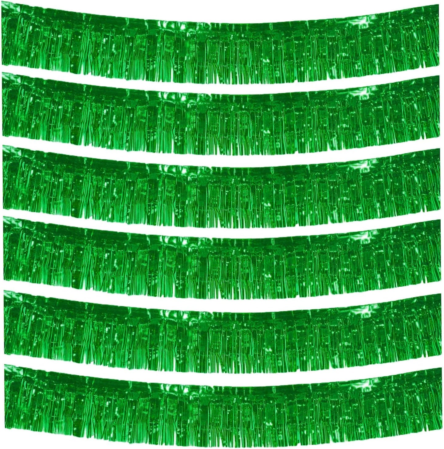 6 Packs 10 Feet Foil Fringe Garland Metallic Foil Tinsel Fringe Garland Wall Hanging Fringe Banner for Parade Floats, Wedding, Christmas，Birthday Party Halloween Decor (Green)