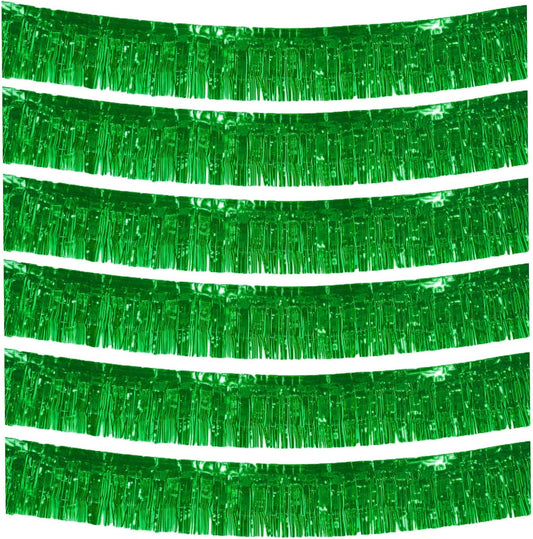 6 Packs 10 Feet Foil Fringe Garland Metallic Foil Tinsel Fringe Garland Wall Hanging Fringe Banner for Parade Floats, Wedding, Christmas，Birthday Party Halloween Decor (Green)