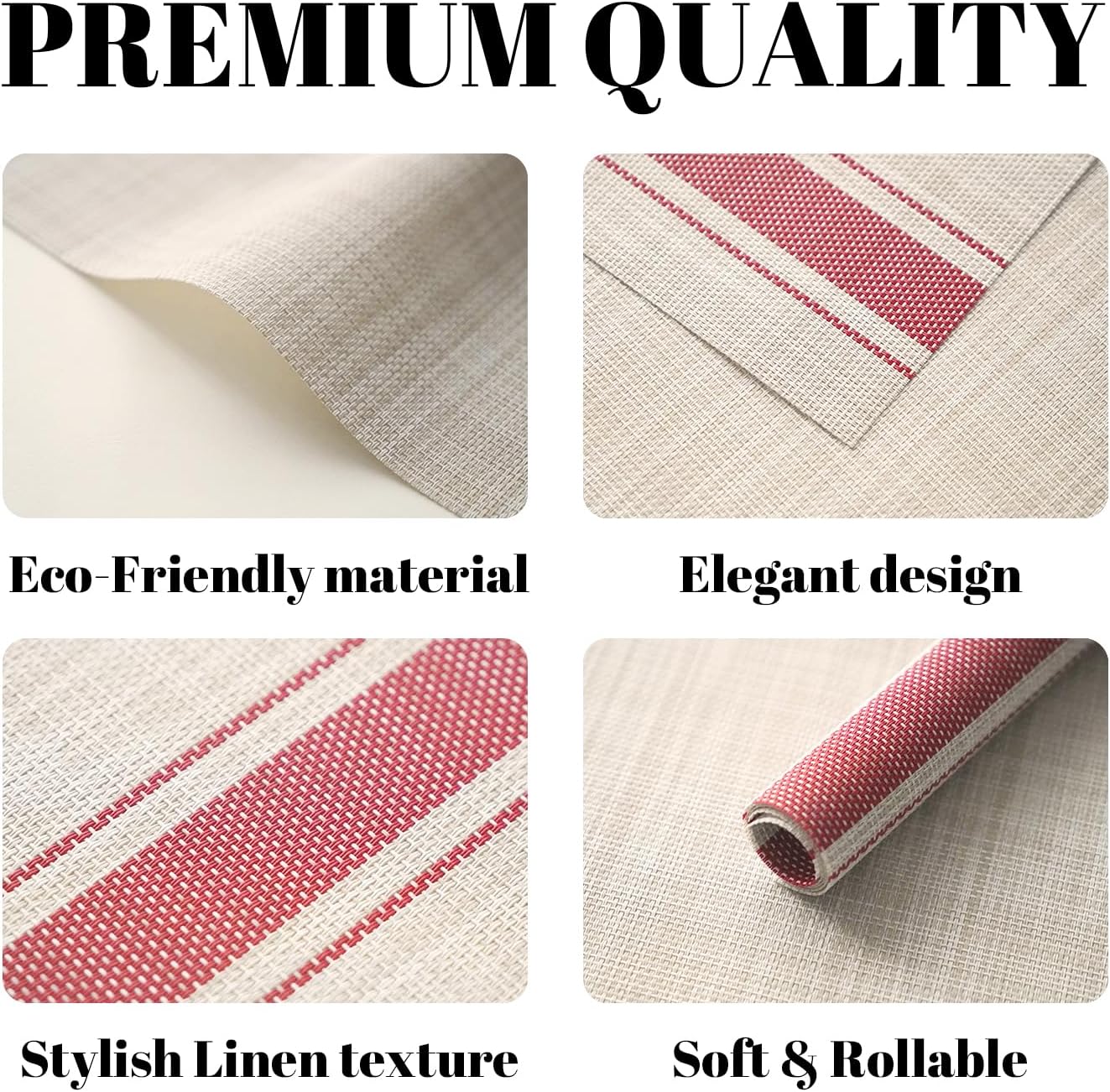 Placemats Set of 4 Vinyl/Plastic Woven Place Mats for Kitchen Table Indoor/Outdoor Washable Placemat Wipeable Dining Table Mats (Khaki Red,4)