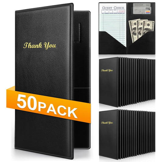 50 Pcs Server Books, Check Presenters for Restaurants, PVC Server Books for Waitress Guest Check Holder