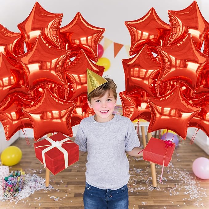 Red Star Balloons Foil, 10PCS Red Foil Stars Shape Balloons, 18 Inch Metallic Stars Balloon for Helium Pentagram Balloon for Birthday, Anniversary, New Year, Christmas Party Decoration