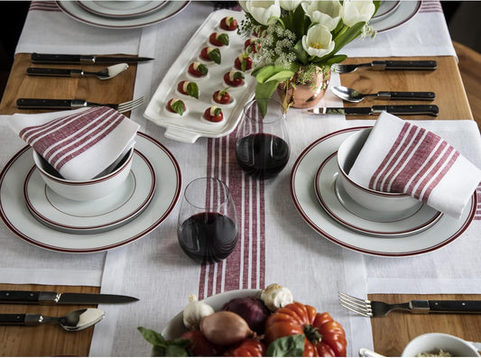 Solino Home Linen Table Runner 60 Inches - 100% Pure Linen Burgundy and White Farmhouse Table Runner 14 x 60 Inch Ideal for Dresser and Coffee Tables - Fall, Autumn, Halloween, Thanksgiving, Christmas
