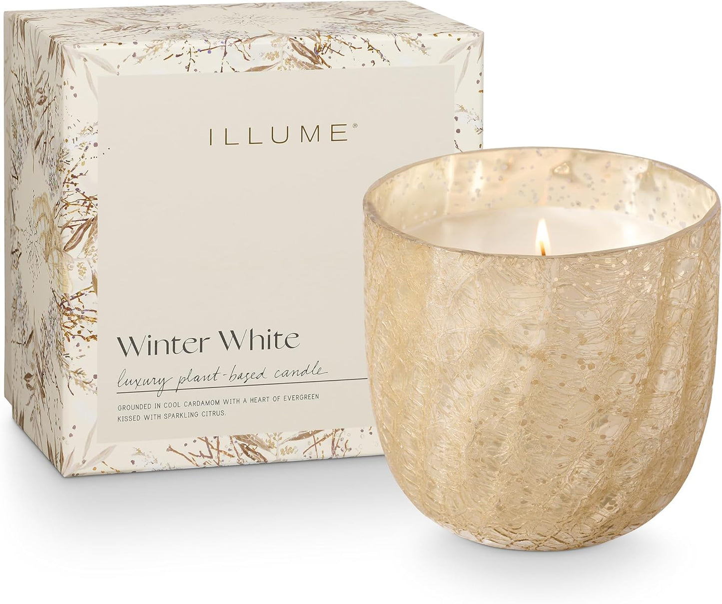 ILLUME Large Boxed Crackle Glass Candle, Winter White