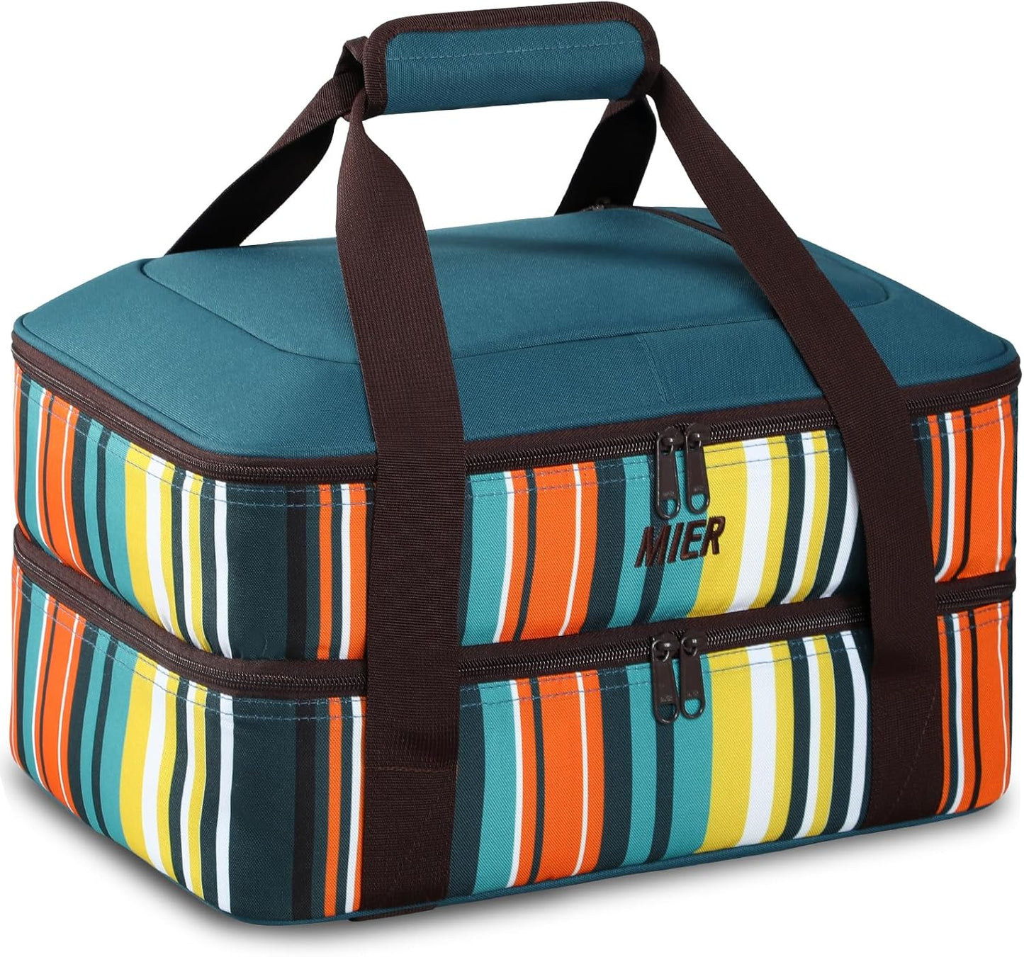 MIER Insulated Casserole Carrier Fits 9"x13" Baking Dishes/Foil Pans, Double Food Carriers Bag Thermal Holder for Hot or Cold Food Lasagna Lugger Potluck Parties Picnic Travel, peacock blue
