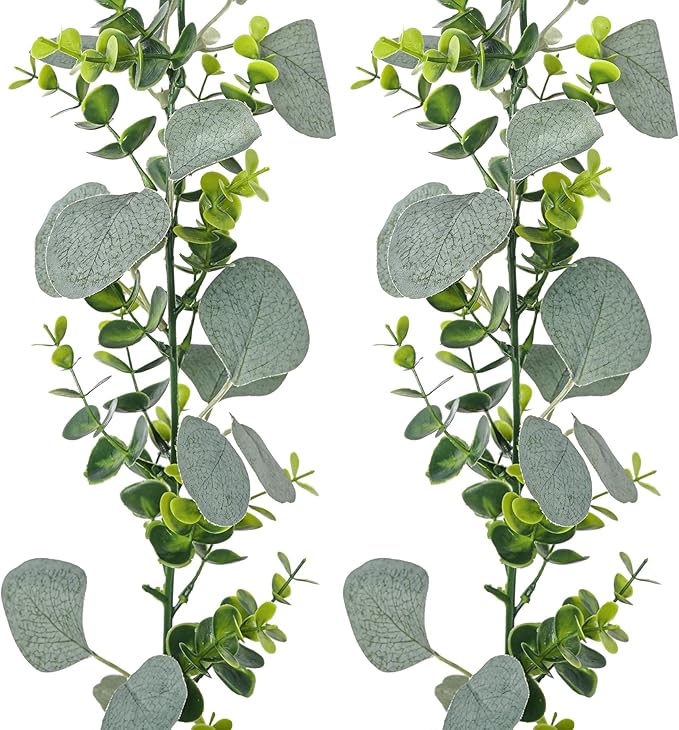 2 Pcs Eucalyptus Garland,5.9 FT Artificial Greenery Garland Fake Vines Flower Garlands for Wedding Table Centerpieces Arch Indoor Outdoor Wall Backdrop Decorations