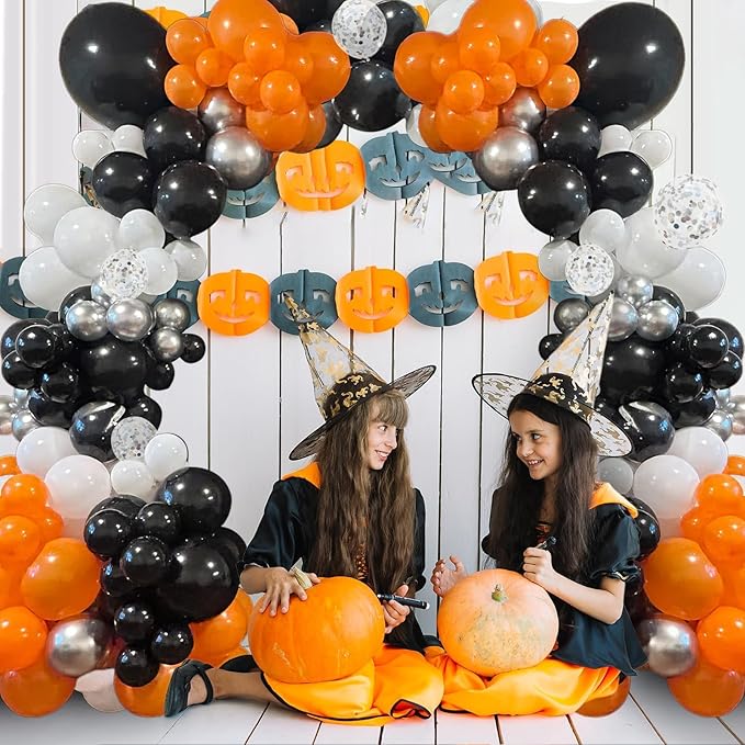 Black Orange Balloons 12 Inch Black Orange Silver Confetti Balloons Halloween Trick or Treat Balloon for Boys Men Basketball Graduation Bachelorette Baby Shower Birthday Party Decorations, 35 Pcs