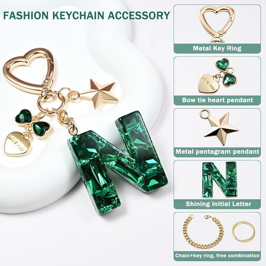 Cute Bling Keychain initial Letter Butterfly Star Pink Purple Gift for Women Girls Bag Cup Charms Accessories