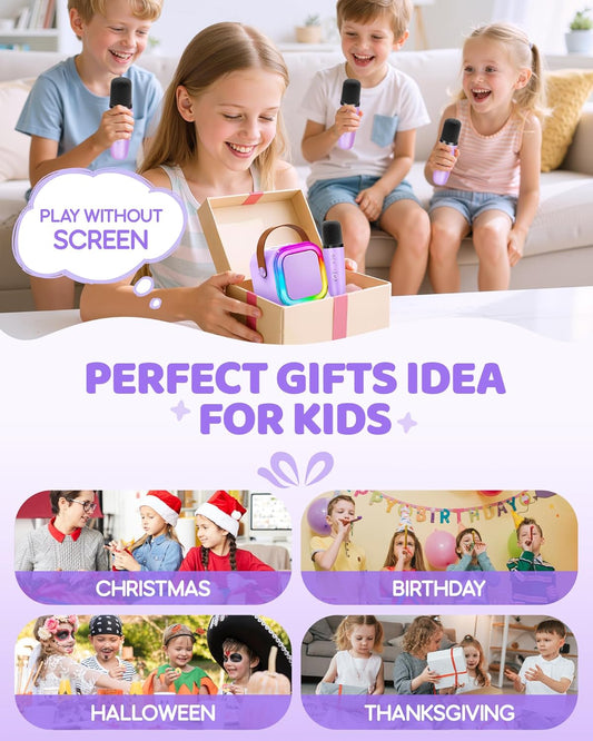 Mini Karaoke Machine for Kids, 2025 TOP Toys Christmas Birthday Gifts Ideas for Girls Ages 4, 5, 6, 7, 8, 9, 10, 12+ Years Old, Portable MP3 Player with 2 Wireless Mics for Party