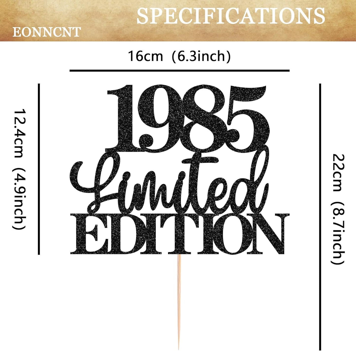 Limited EDITION 1985 Cake Topper - Black Glitter Happy 40th Birthday Party Cake Decoration Supplies, Cheer to 40 Years Cake Bunting Decor for 40th Birthday Party Photo Booth Props