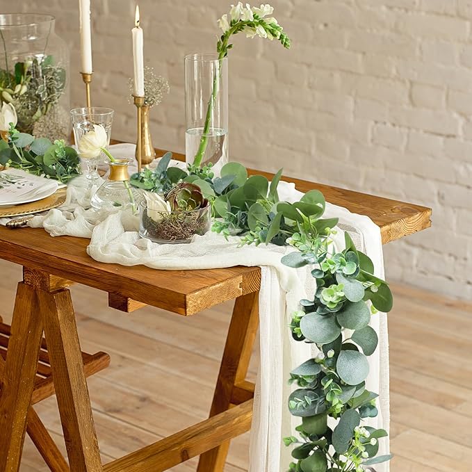 MAKHOT 2pcs Artificial Eucalyptus Garland, 5.9FT Greenery Garland Flower Spring Summer Green Garlands Vines Decoration, Fake Silver Dollar Eucalyptus Leaves Vines for Table Home Wedding Party Decor