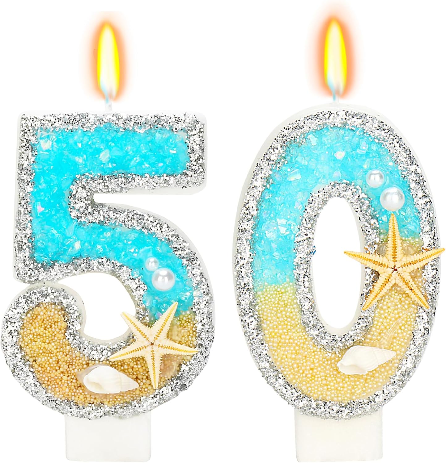 Birthday Candle for Cake, Beach Starfish Sequins Candles, 2.76 inch Cake Topper Decoration for Birthday Party (Number 50)
