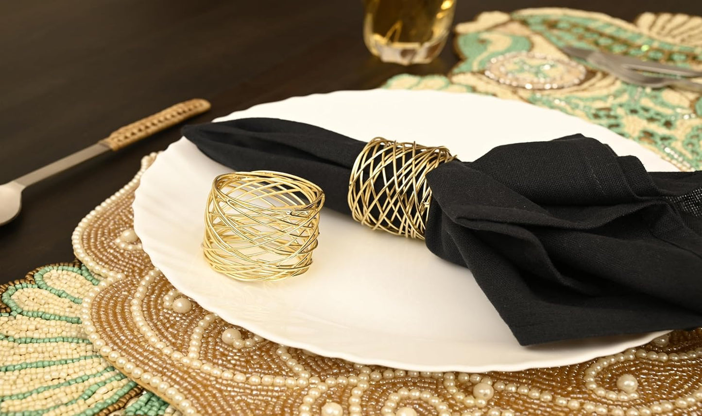 ALPHA Living HOME Gold Napkin Rings 12 Set of Premium 100% Metal, Rust-Resistant Tabletop Décor - Napkin Holders Buckles for Family Dinner, Wedding, Party, Decorations, Banquet, Party, Easter