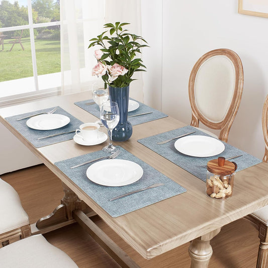 Softalker Vinyl Placemats Set of 6 - Faux Leather Heat Resistant Place Mats, 100% Waterproof Oilproof Wipe Clean Table Mats for Indoor & Outdoor Use, 17’’×12’’, Sky Blue