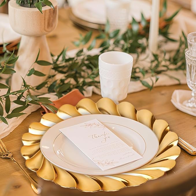 6 PCS 13 Inch Gold Charger Plates, Round Plastic Dinner Plate Chargers, Reusable Decorative Placemats for Wedding, Party, Holiday Table Setting