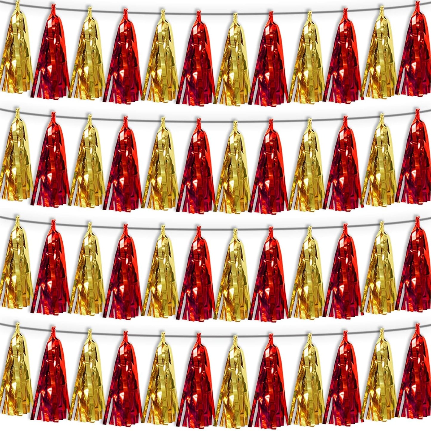 4P Red Gold Tassel Banner Garland Metallic Foil Fringe Banner Tinsel Tassels Streamer Banner Backdrop for Parade Floats Graduation Halloween, Christmas, Baby Bridal Shower Party Decorations