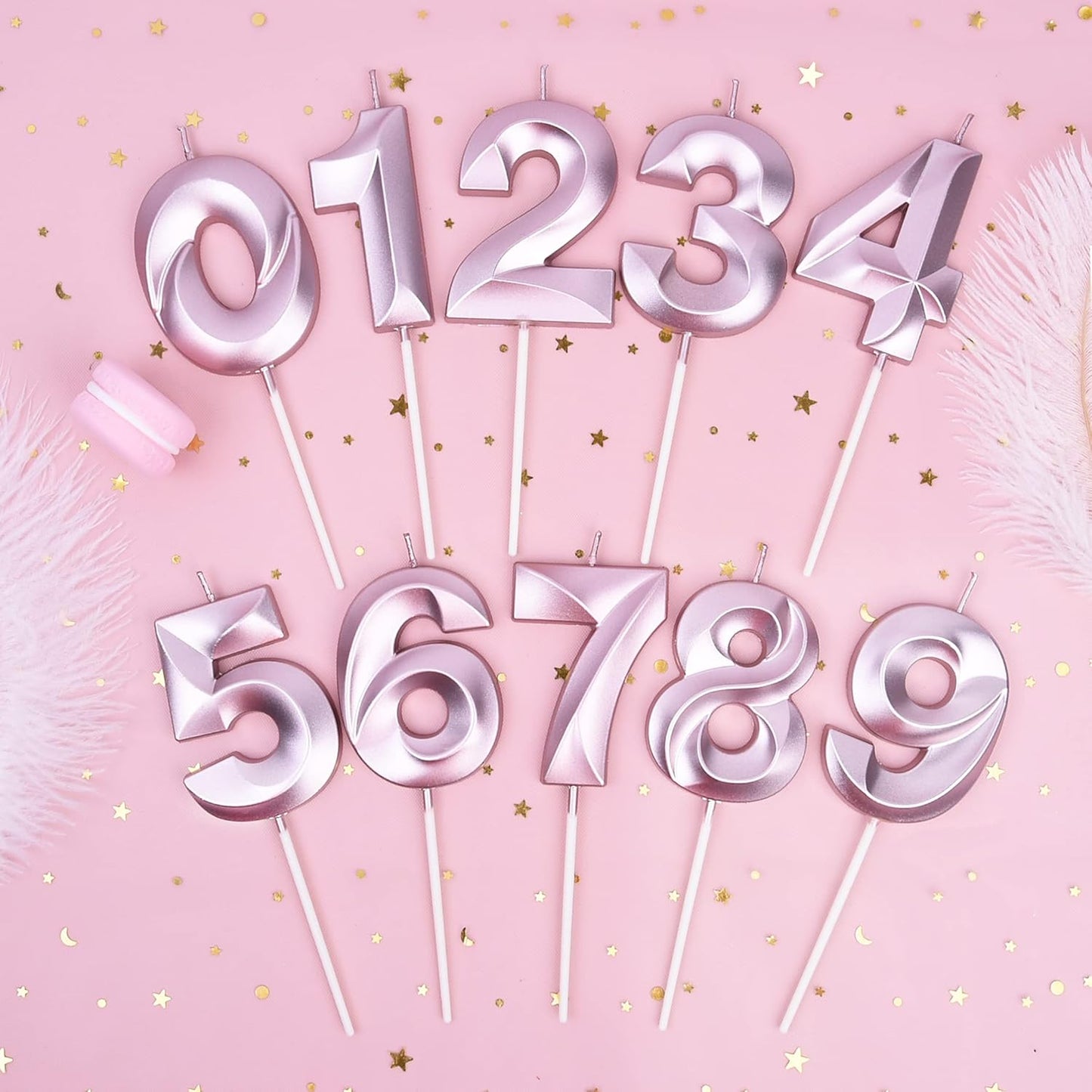 PHD Cake 2.76 Inch Diamond Rose Gold 6 Number Birthday Candles, Rose Gold & Cake Number Candles for Party Celebration