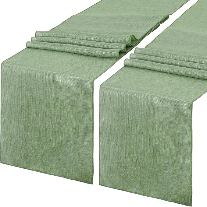 B-COOL Burlap Table Runner 2 Pieces Light Green Thanksgiving Table Runners Long for Boho Rustic Jute Home Farmhouse Coffee Wedding Party Table Decor 12x84inch