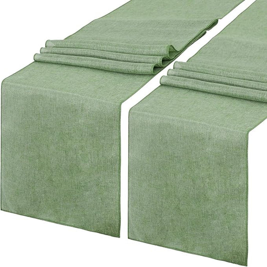 B-COOL Burlap Table Runner 2 Pieces Light Green Thanksgiving Table Runners Long for Boho Rustic Jute Home Farmhouse Coffee Wedding Party Table Decor 12x84inch