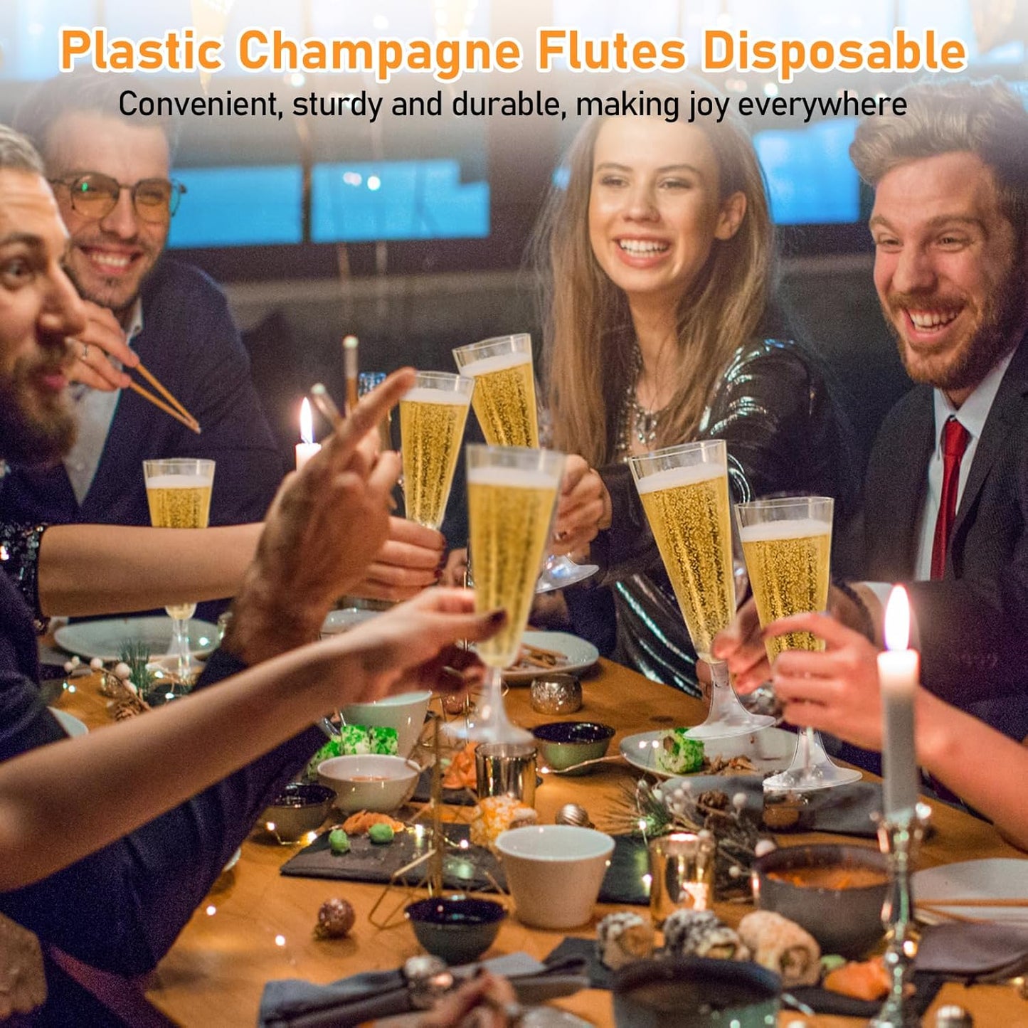 50 Pack Clear Plastic Champagne Flutes, 5 Oz Disposable Champagne Glasses, Unbreakable Acrylic Mimosa Glasses Wedding Cocktail Cups for Engagement Birthday Graduation Party Decorations Supplies