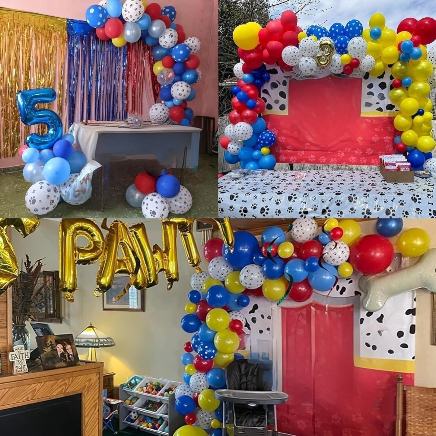 Red Yellow Blue Balloons Puppy Dog Paw Print Balloon 60pcs 12inch Latex Helium Balloon Royal Blue Red Yellow Balloons for Kids Birthday Party Decorations