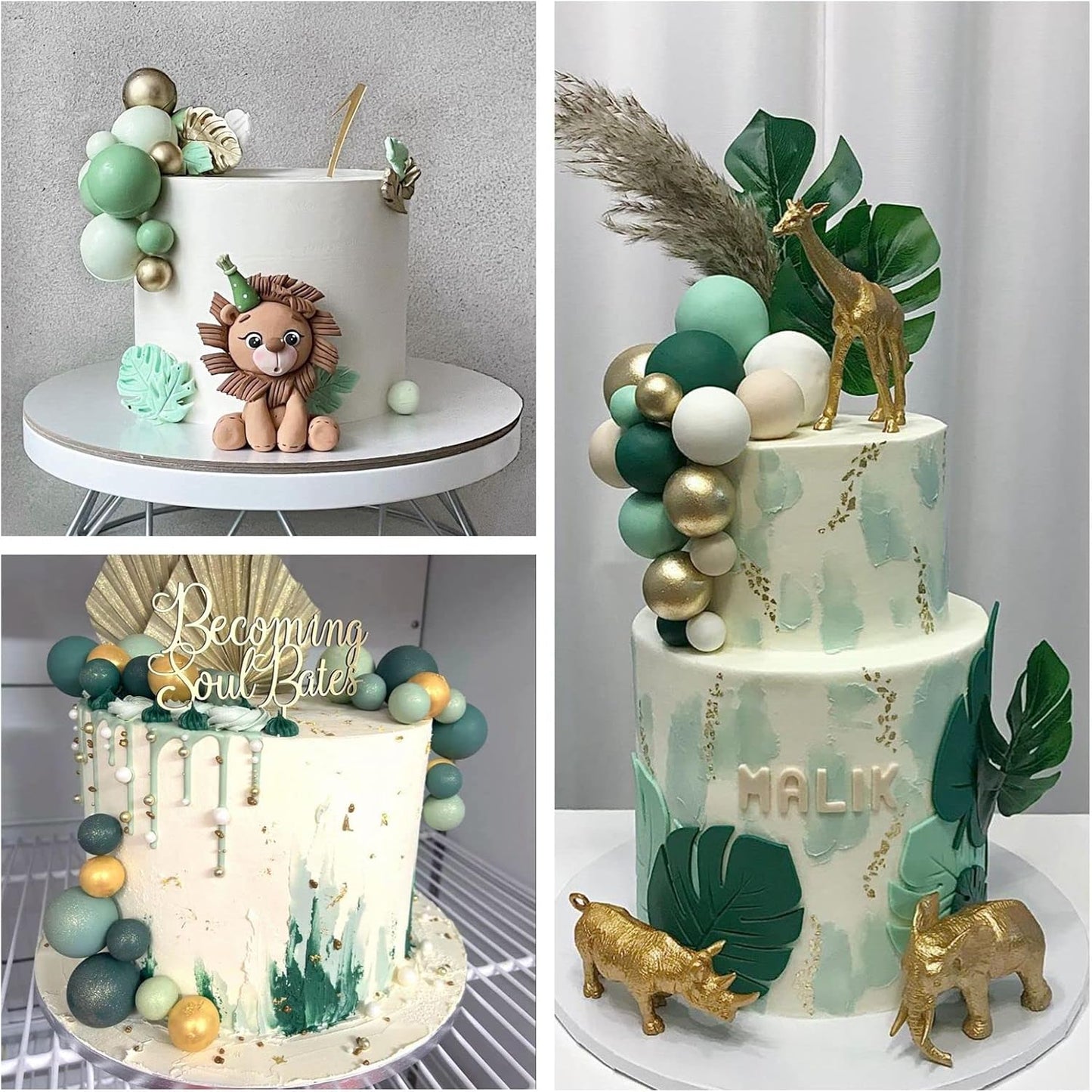 ASTARON 32 Pcs Ball Cake Topper Decorations Mini Balloons Cake Topper Sticks Foam Balls Cake Picks Cake Topper Balls Cake Decorations for Wedding Party Birthday Cake Decorating (Green Gold)
