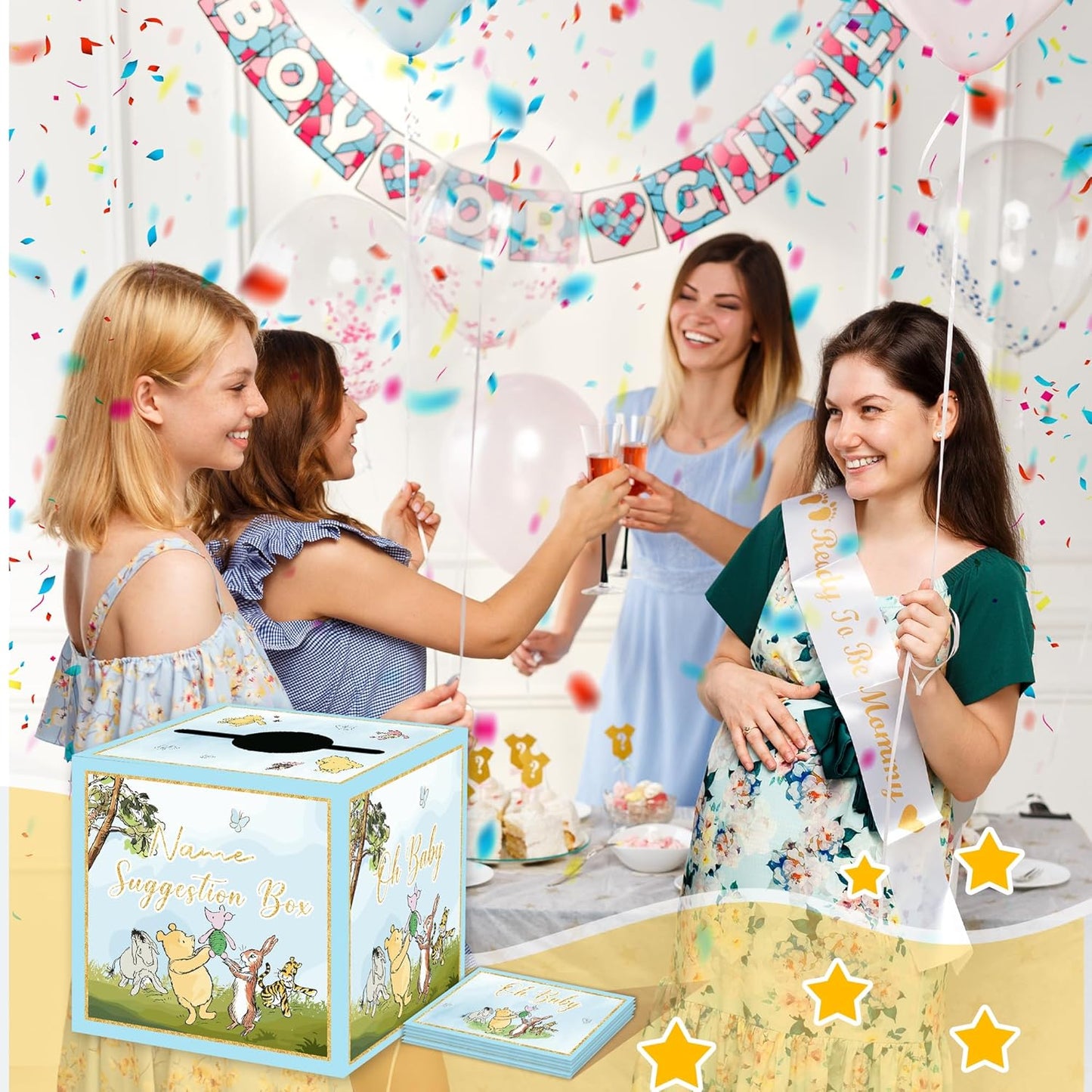 Winnie Baby Shower Decorations-the Pooh Baby Shower Games-Winnie Party Decorations-Baby Name Suggestion Cards with Box-Baby Name Suggestion Cards,blue