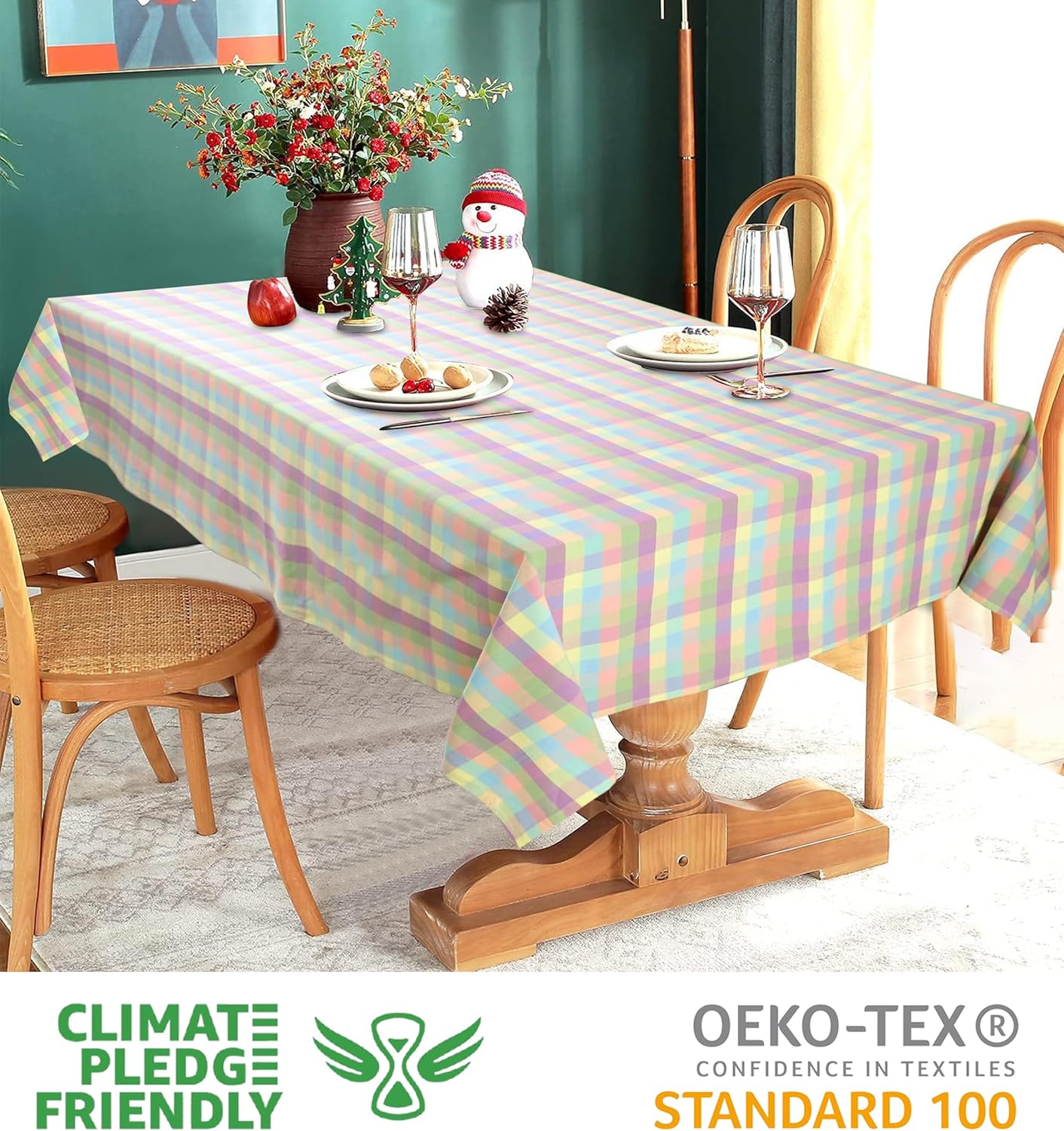 Urban Villa Tablecloth Buffalo Check Tabletop Cover Kitchen Dining Table Cloth 100% Cotton Great Parties Wedding Holiday Dinner Easter Rectangle 52X70 Inches 4-6 Seats