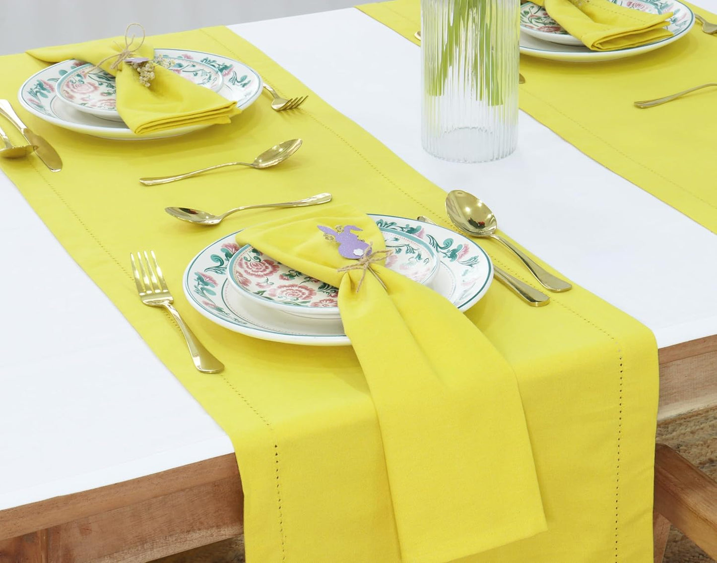 PurpleEssences Set of 12 Cloth Dinner Napkins 100% Cotton 18x18 Inch - Soft Durable Washable - Ideal for Farmhouse Party Fall Thanksgiving - Perfect Everyday Use Table Linen - Yellow