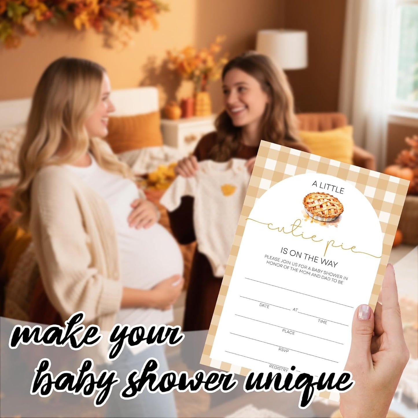 “Cutie Pie” Baby Shower Invitations - Gingham & Pie Design with Envelopes And RSVP Cards - 20Pcs Fill In Baby Shower Party Cards(4 x 6 Inch) (045)