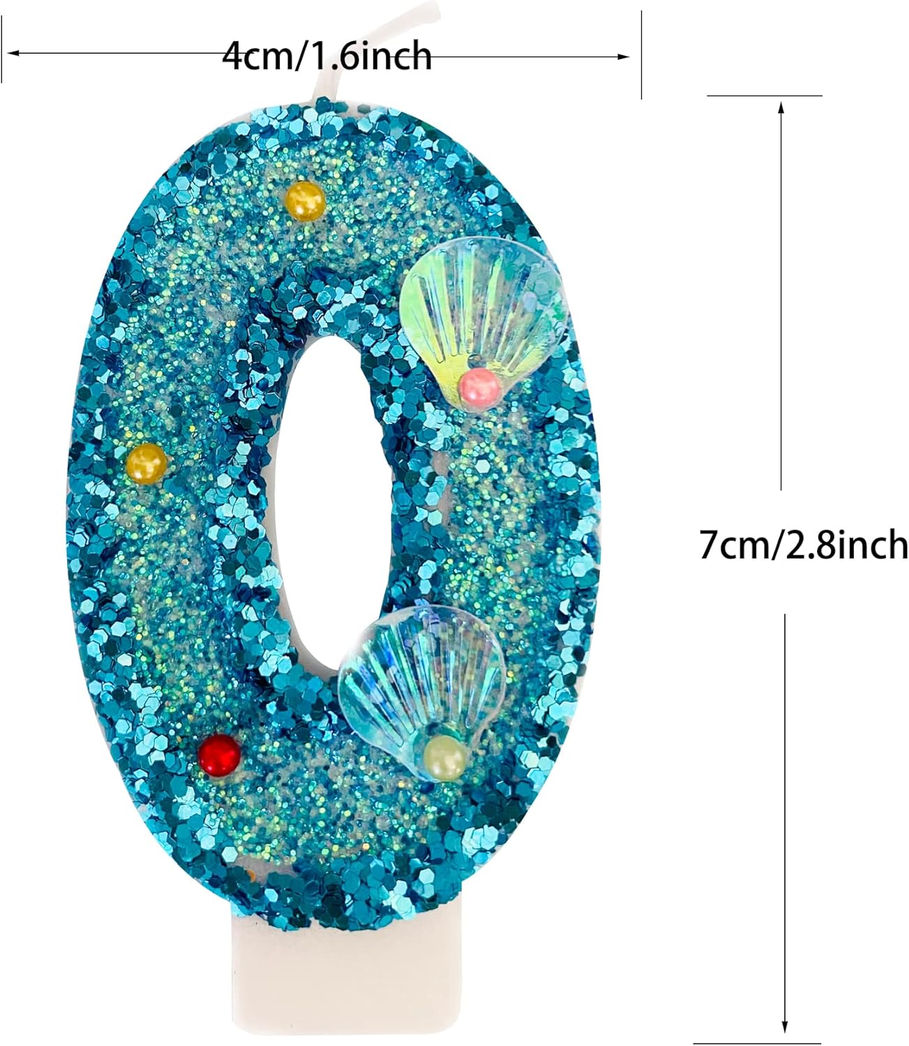 Blue Number Candle,Shell Sequins Number Candles for Birthday Cakes Mermaid Themed Party Supplies Number 0 Candle