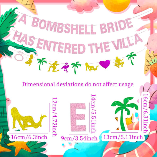 A Bombshell Bride Has Entered The Villa Banner Palm Tree Ring Mylar Balloon for Love Island Themed Bachelorette Party Decorations