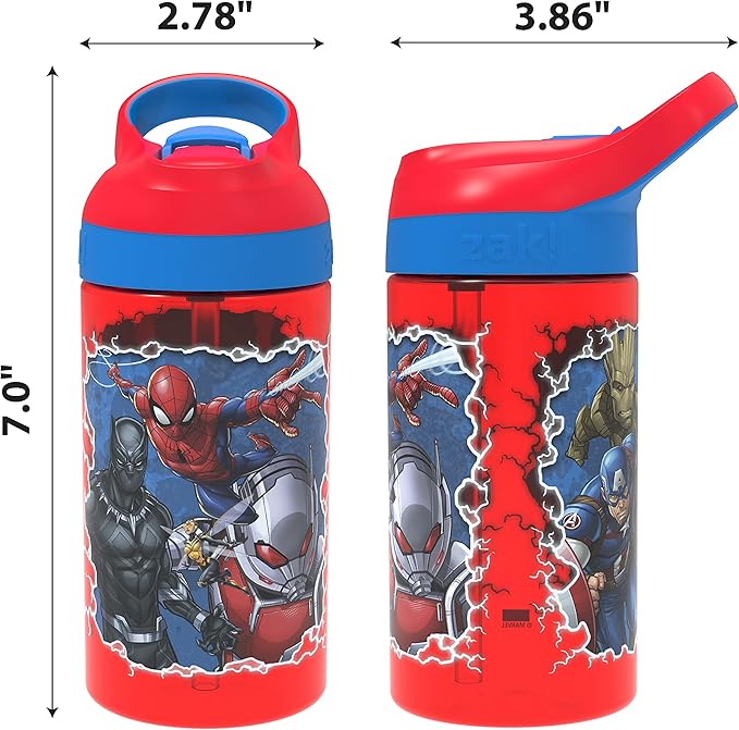 Zak Designs 5-Piece Dinnerware Set, Marvel Universe - Durable Plastic & Stainless Steel - Includes Water Bottle, 8-Inch Plate, 6-Inch Bowl, Fork & Spoon - Suitable for Kids Ages 3+