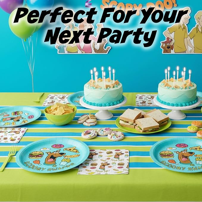 Silver Buffalo Scooby Doo Scooby Snacks 32 Pack Partyware Disposable Paper Plates and Napkins