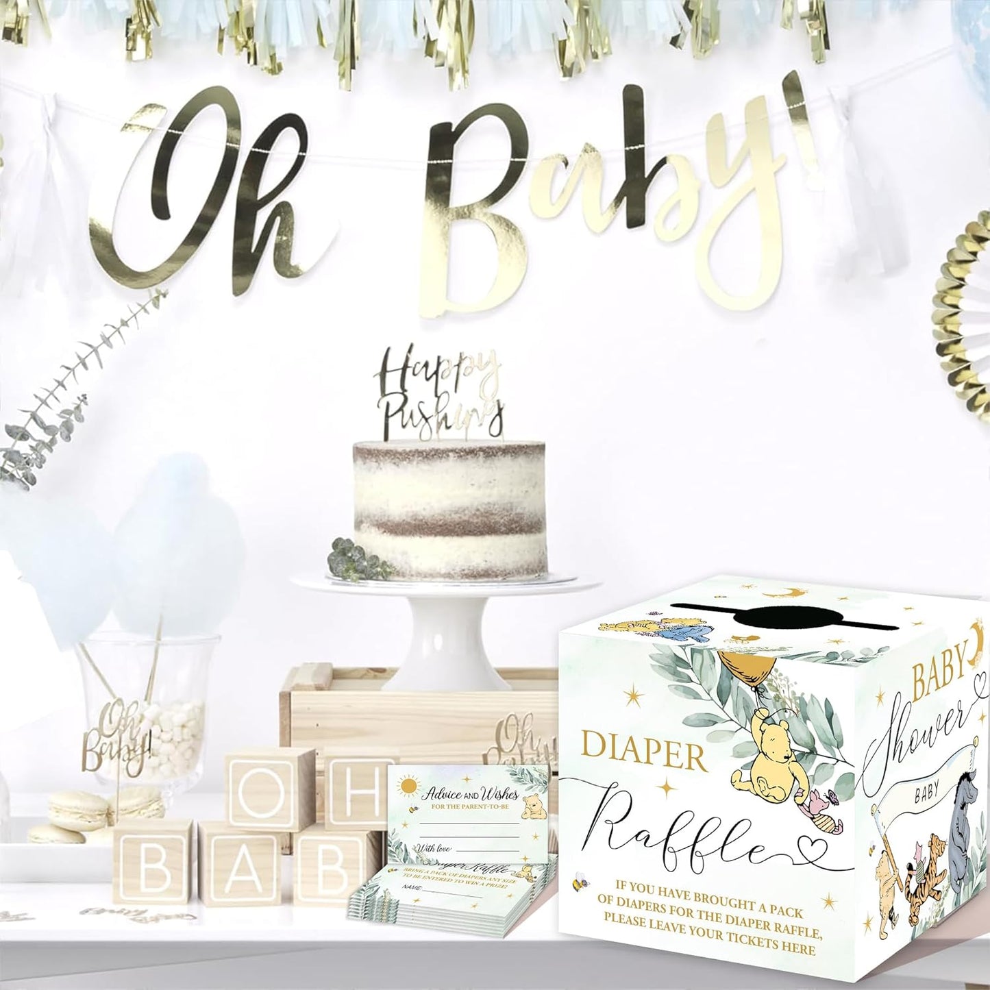 Winnie Baby Shower Games-Winnie Baby Shower Decorations-Pooh Party Decorations-Baby Shower Diaper Raffle Box With 50PCS Winnie Cards
