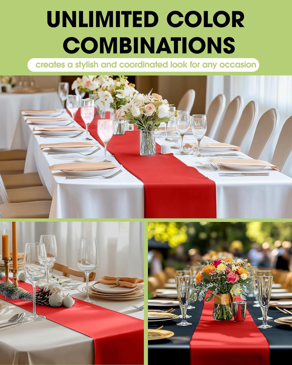 Pureegg Red Plastic Table Runners - 12 Pack, 14'' x 108'', Water Resistant & Disposable Centerpiece Decorations for Table Cloth, Wedding, Birthday, Holiday, Baby Shower, Party, Home Decor
