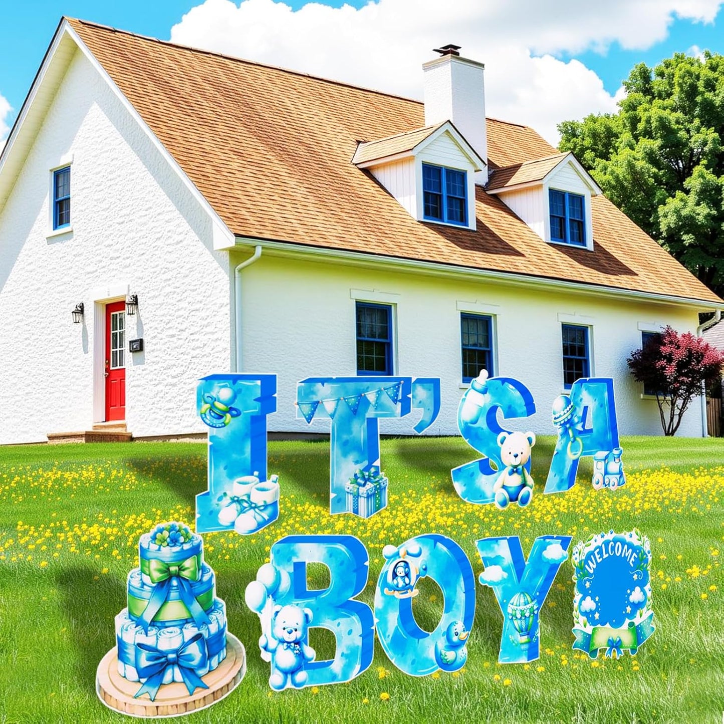 EASY JOY 9PCS Its A Boy Yard Sign Its A Boy Yard Signs with Stakes Blue It's A Boy Baby Shower Yard Sign for Gender Reveal Outdoor Garden Lawn Party