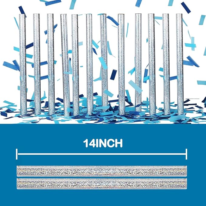 BATTIFE 6Pink+6Blue Gender Reveal Confetti Sticks, Confetti Shoot Poppers, Tissue Paper Flick Flutter Wands for Baby Born Girl of Boy Party, 14inch