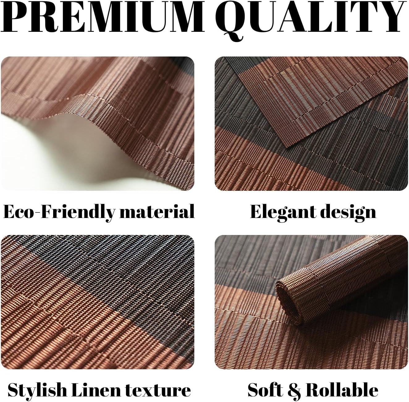 Placemats Set of 12 Vinyl/Plastic Woven Place Mats for Kitchen Table Indoor/Outdoor Washable Placemat Wipeable Dining Table Mats (Ombre Brown Black,12)