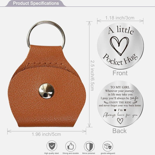 OUMILAN Pocket Hug Token Gifts for Men Boyfriend Girlfriend Inspirational Gift for Son Daughter Brother with Leather Keychain
